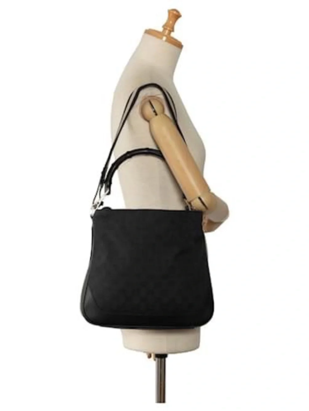 Authentic Gucci Vintage GG Canvas Bamboo Satchel Bag Black